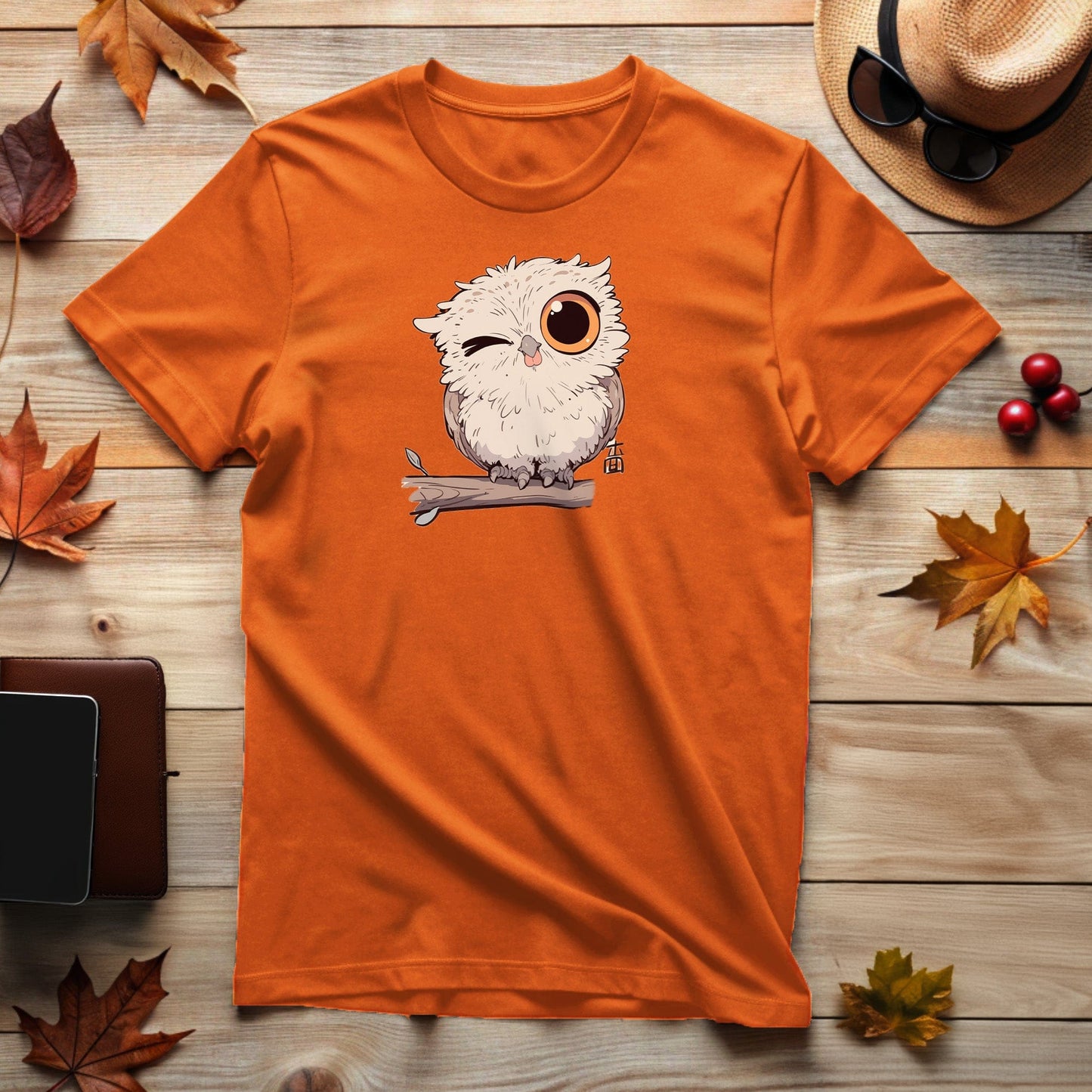 Cute Winking Kawaii-Owl T-Shirt