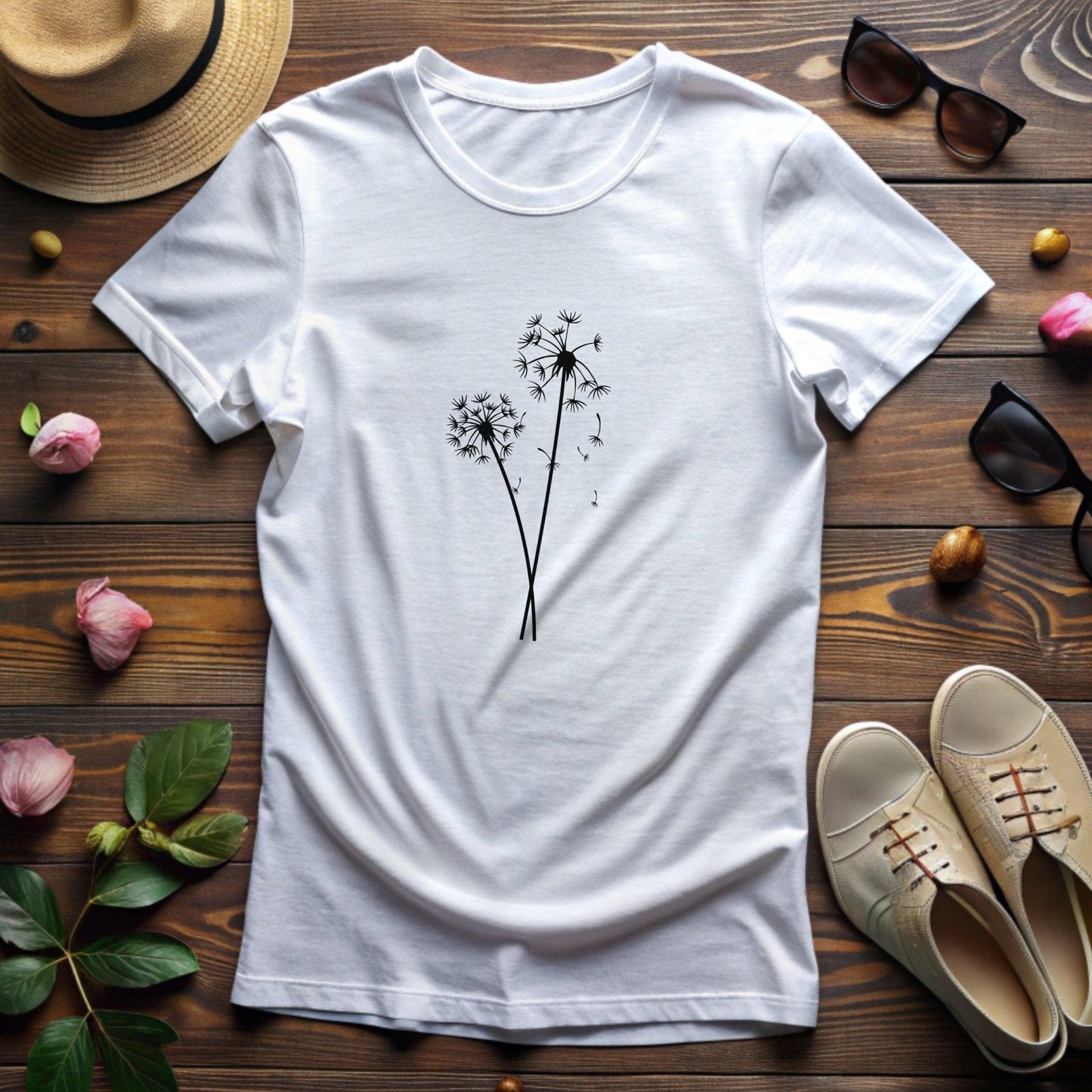 Elegant Dandelion Flower Silhouette Design T-Shirt