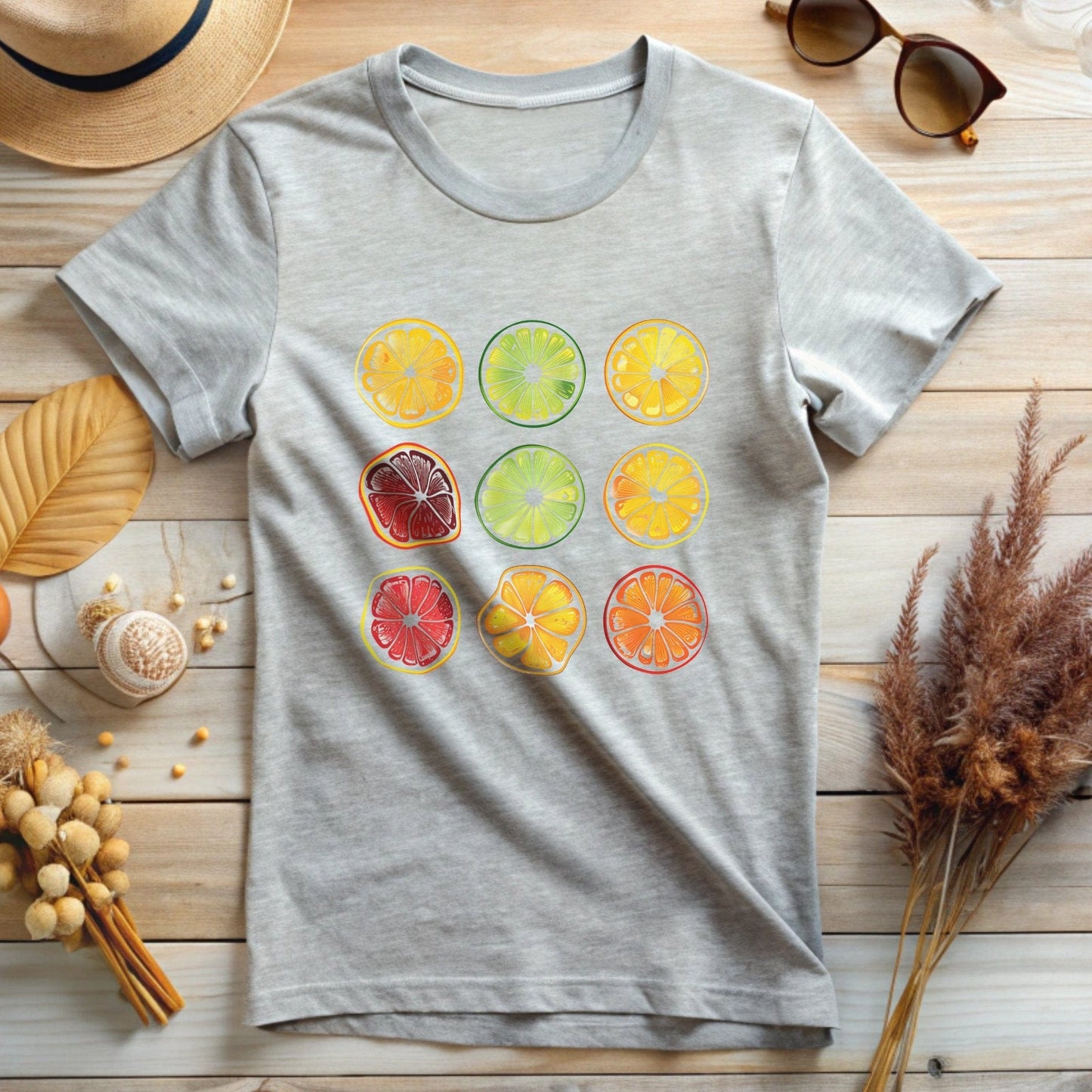 Colorful Citrus Fruit Pattern Graphic T-Shirt