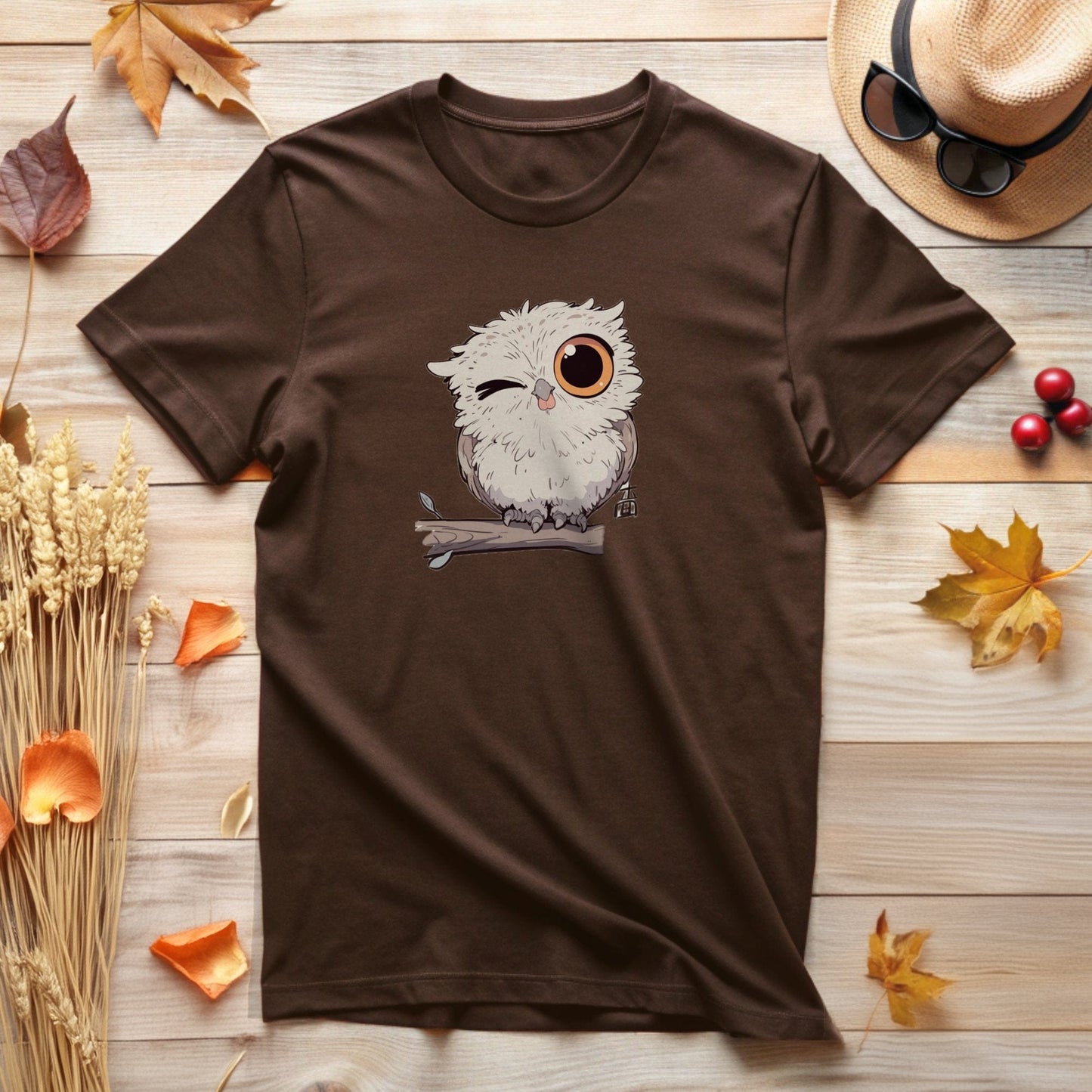 Cute Winking Kawaii-Owl T-Shirt