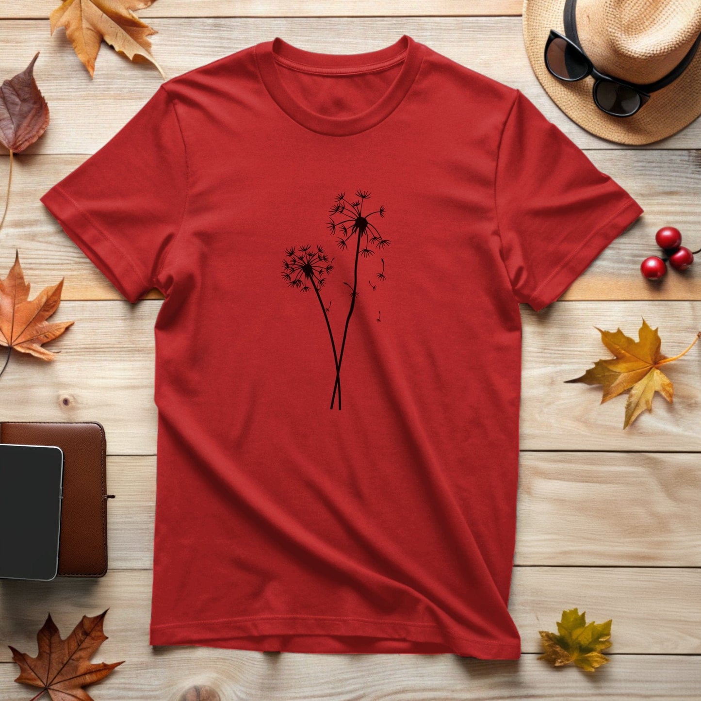 Elegant Dandelion Flower Silhouette Design T-Shirt