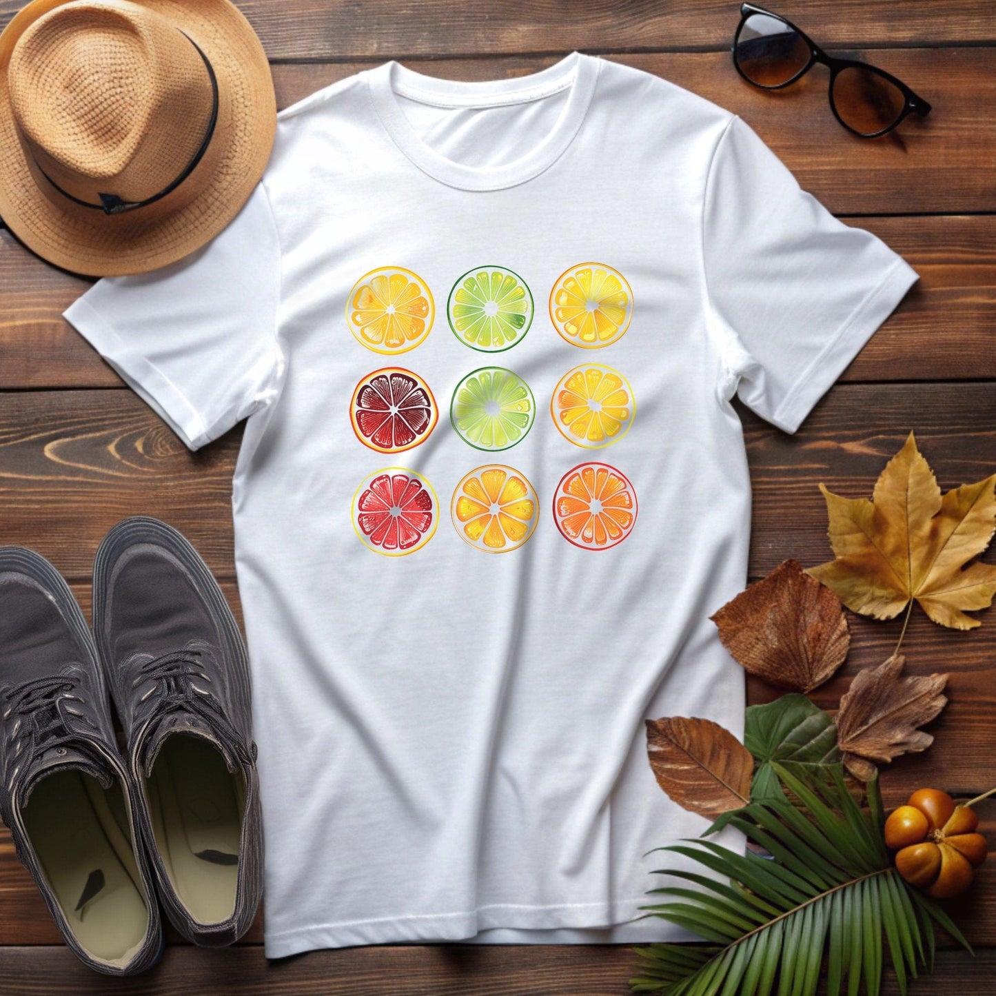Colorful Citrus Fruit Pattern Graphic T-Shirt