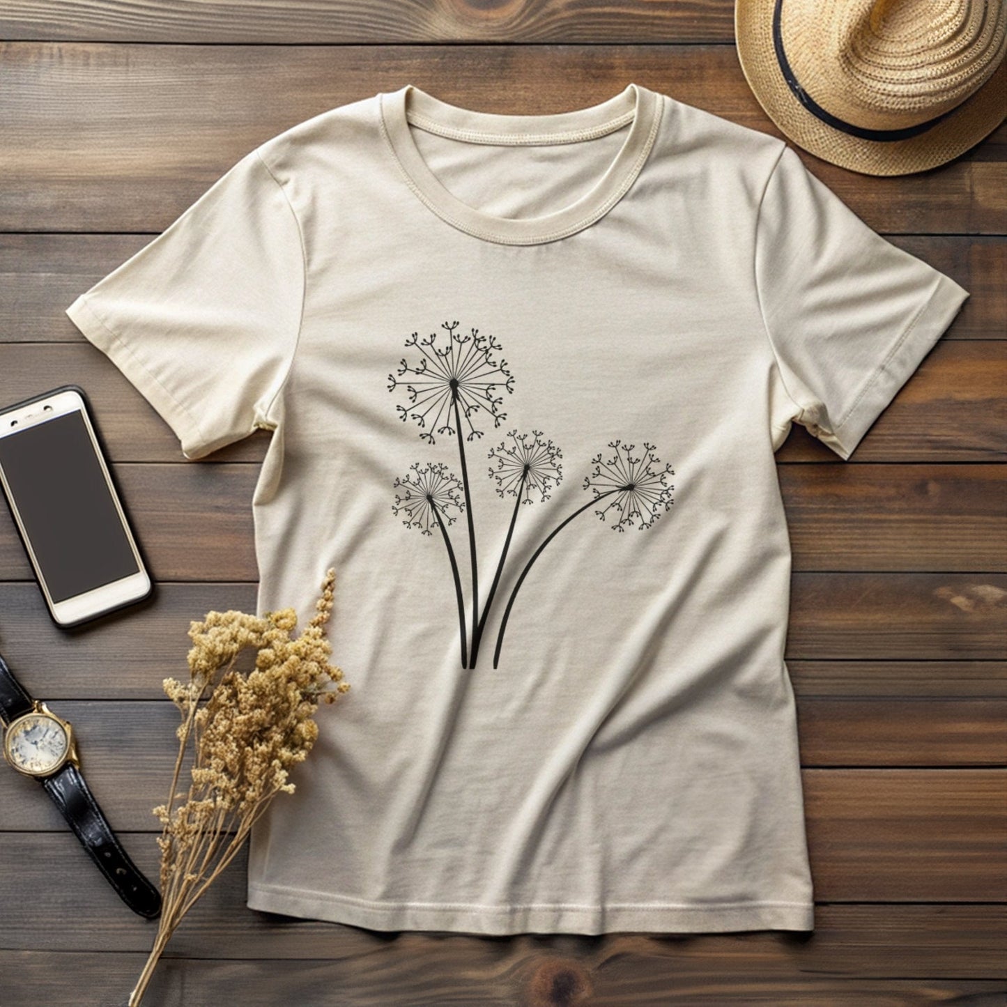 Elegant Dandelion Flower Silhouette Design T-Shirt