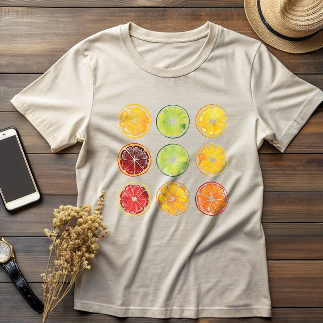 Colorful Citrus Fruit Pattern Graphic T-Shirt