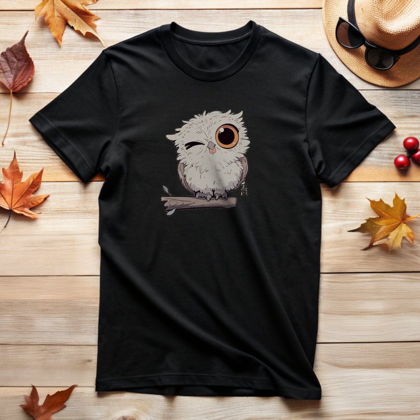 Cute Winking Kawaii-Owl T-Shirt