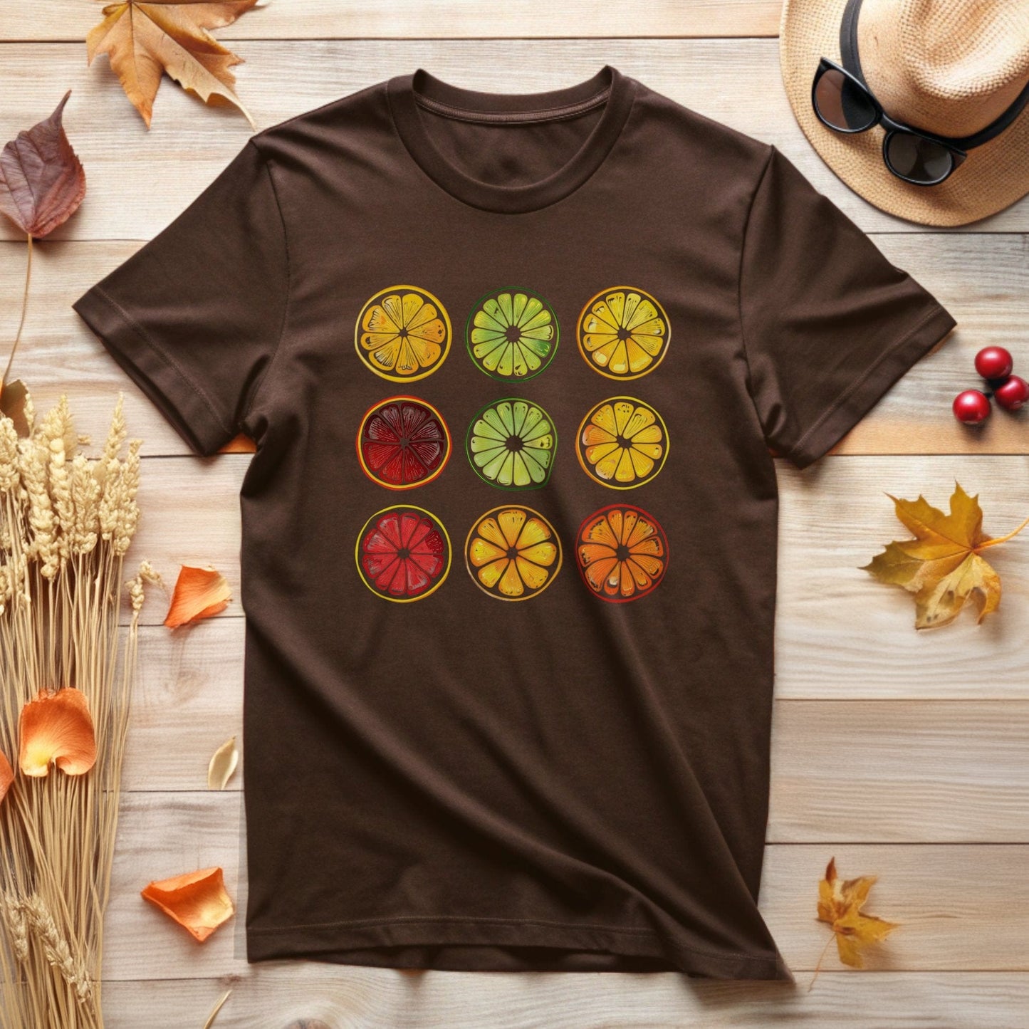 Colorful Citrus Fruit Pattern Graphic T-Shirt