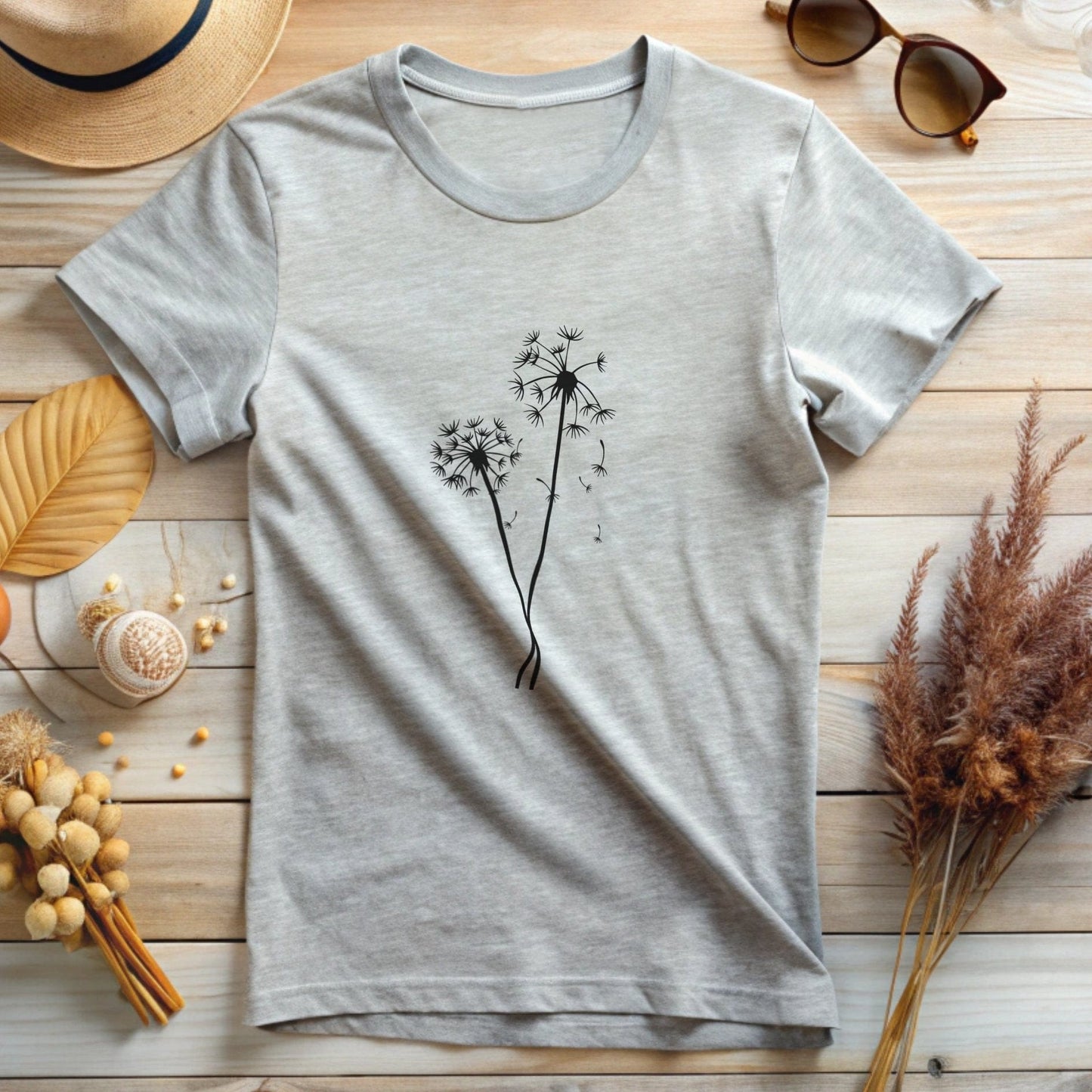 Elegant Dandelion Flower Silhouette Design T-Shirt