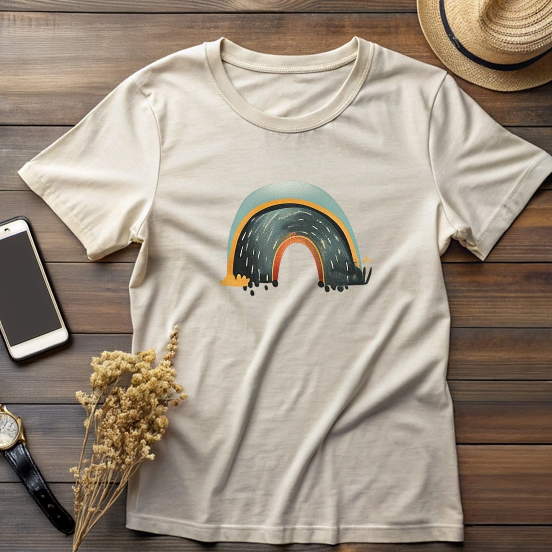 Retro Rainbow Road Graphic Print T-Shirt