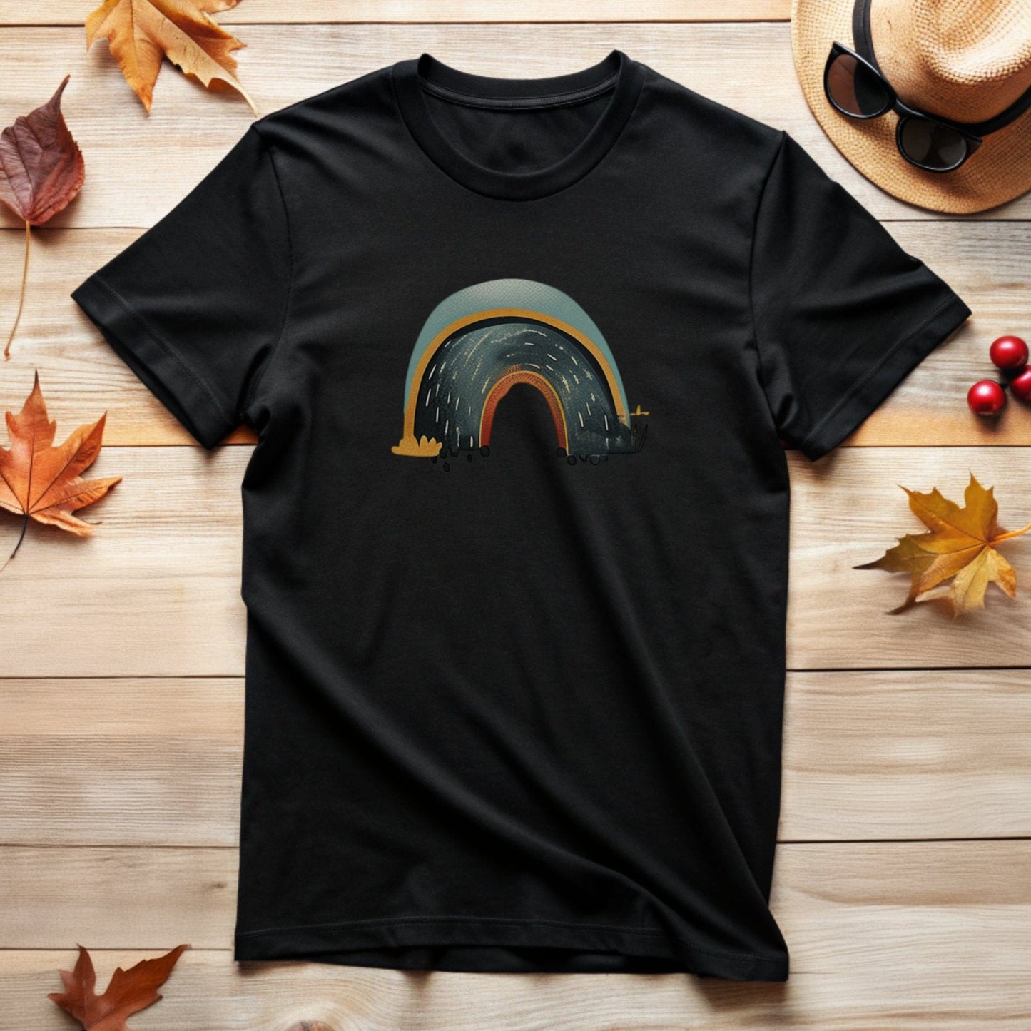 Retro Rainbow Road Graphic Print T-Shirt