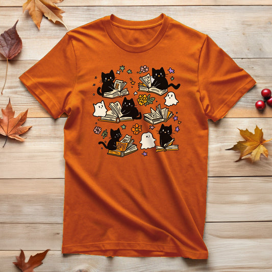 Book Lover Cats and Ghosts T-Shirt