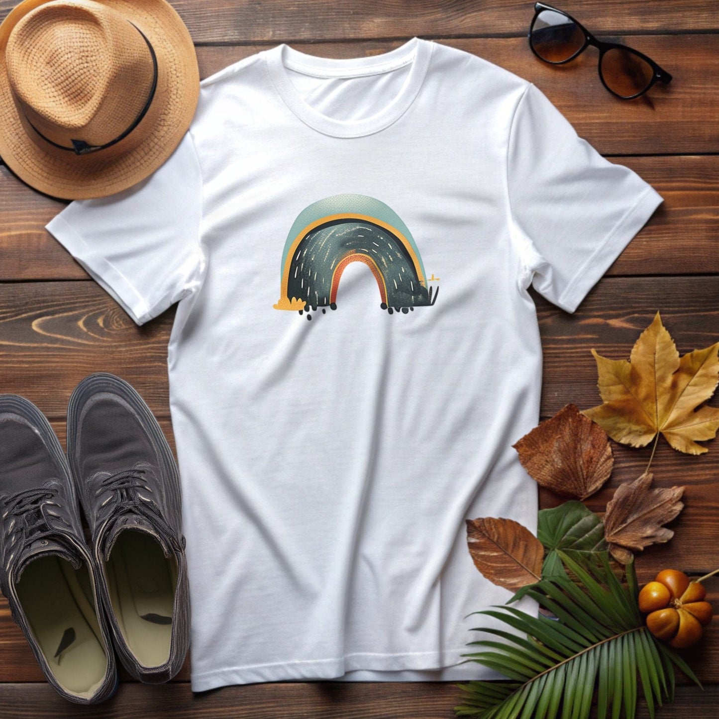 Retro Rainbow Road Graphic Print T-Shirt