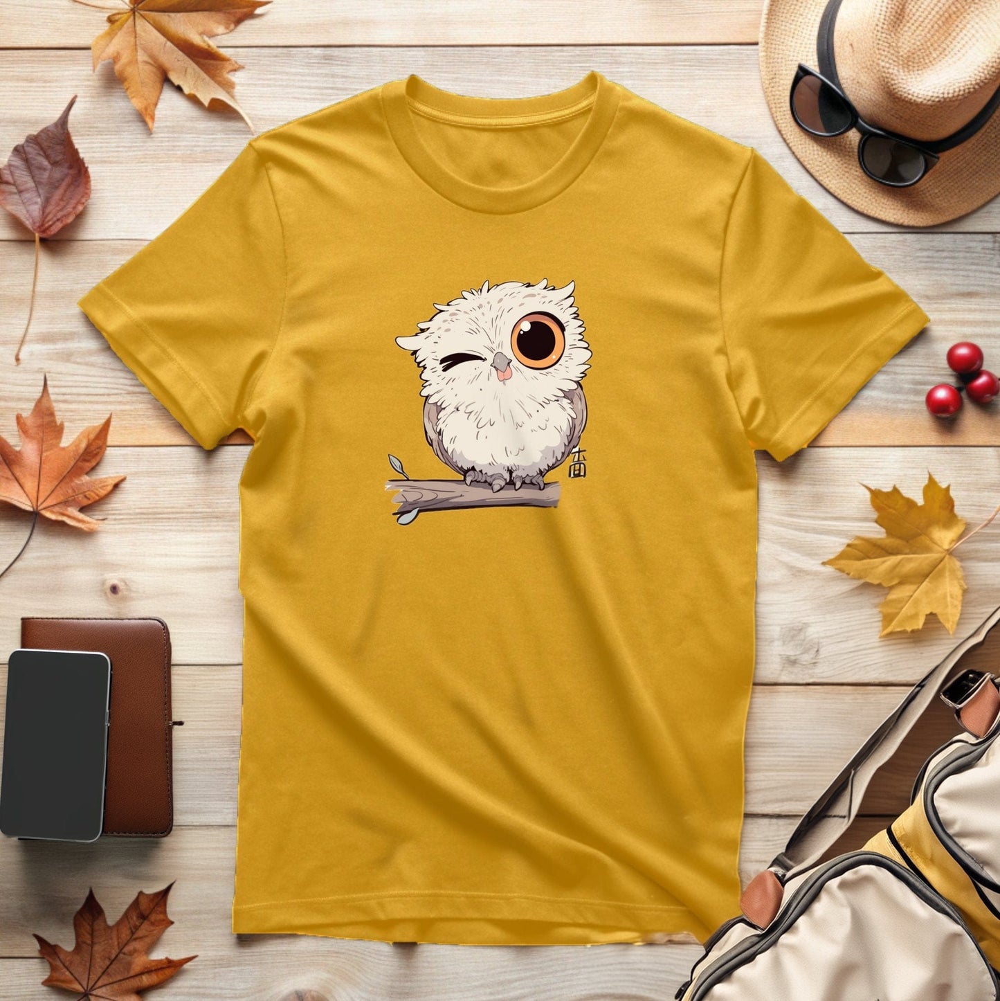 Cute Winking  Kawaii-Owl T-Shirt