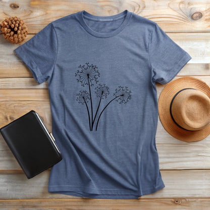 Elegant Dandelion Flower Silhouette Design T-Shirt