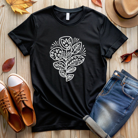 Abstract White Floral T-Shirt