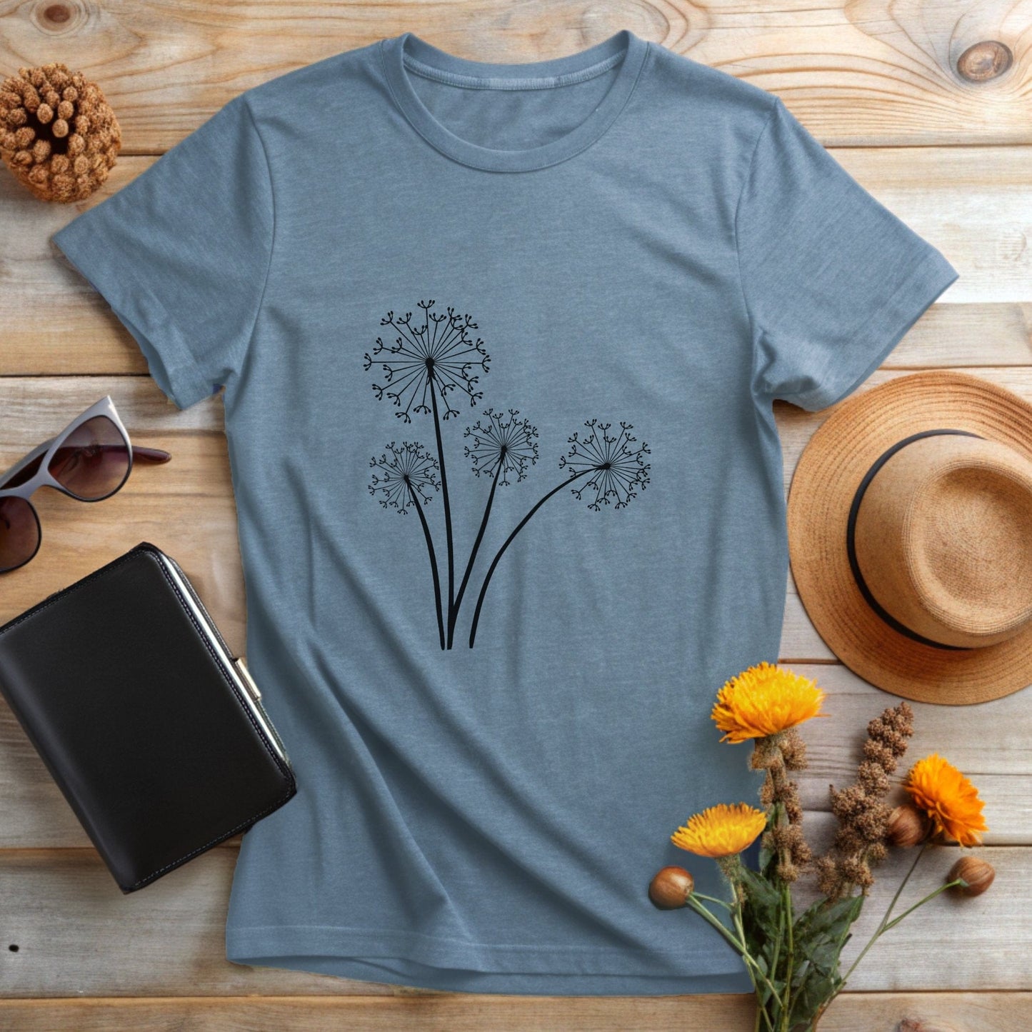 Botanical Dandelion Flower Graphic Design T-Shirt